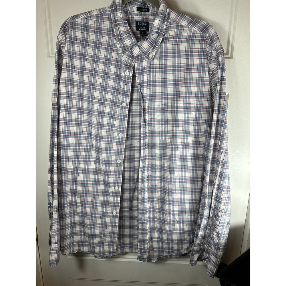 J.Crew Men's XL Plaid Cotton Shirt Blue & Red 100% Cotton Lightweight